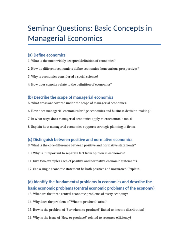 Managerial Economics Seminar Questions | PDF | Economics | Microeconomics