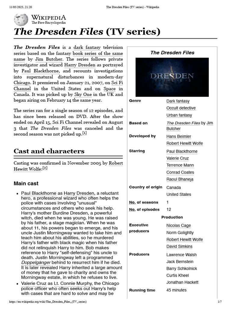 The Dresden Files (TV Series) - Wikipedia | PDF