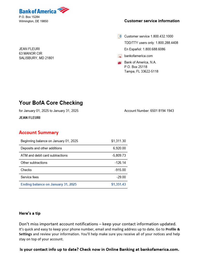 Bank-of-America-Bank-Statement-January | PDF