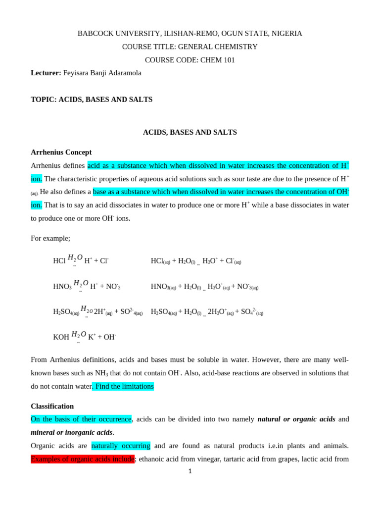 Acids, Bases, and Their Reactions | PDF | Ph | Acid