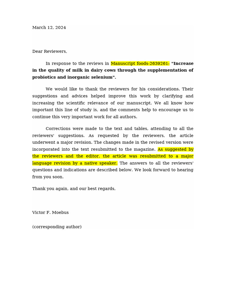 Point-by-point Response to Reviewer. Manuscript foods-XXXXXX | PDF