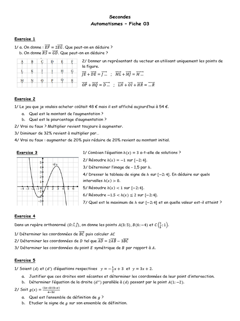 Exercices d'automatisme en maths 3ème | PDF