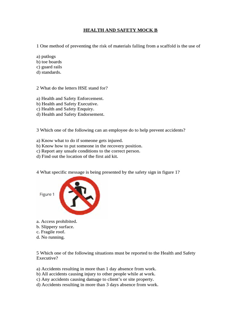 Health and Safety Mock Exam Questions | PDF | Occupational Safety And ...