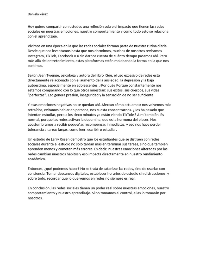 Hoy Quiero Compartir Con Ustedes Una Reflexión Sobre El Impacto Que ...