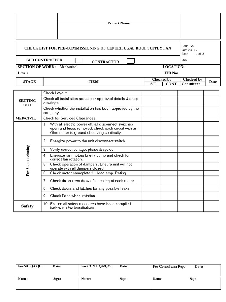 Pre-Commissioning Checklist for Roof Fans | PDF | Power Engineering ...