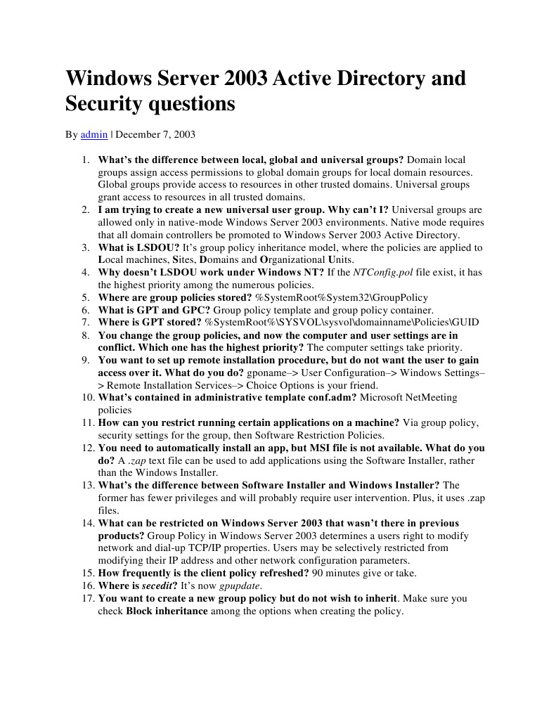 Windows Server 2003 Active Directory Guide | PDF | Active Directory ...
