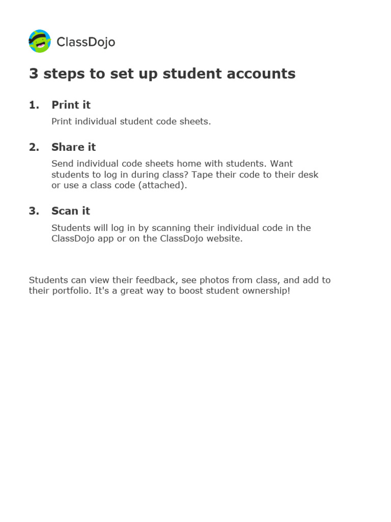 Setting Up ClassDojo Student Accounts | PDF | Qr Code | Computing