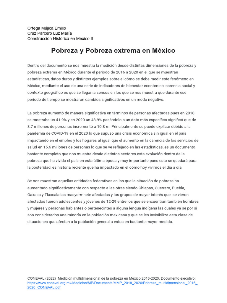 Aumento de la pobreza en México 2016-2020 | PDF