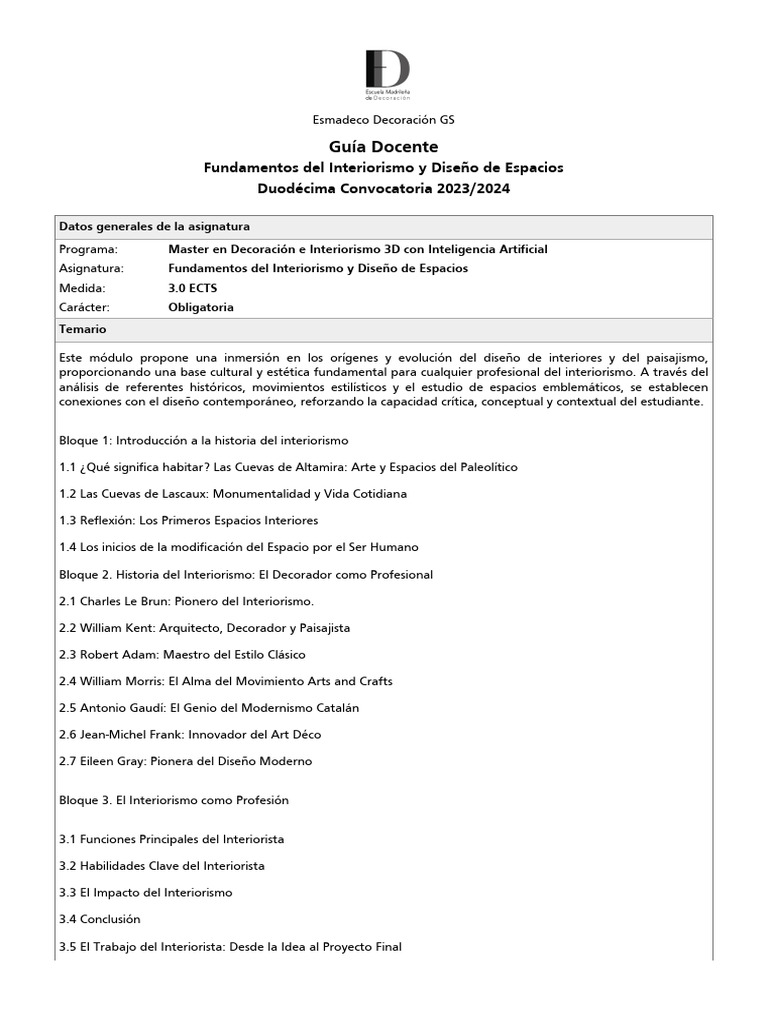 Fundamentos del Interiorismo 2023/2024 | PDF | Diseño de interiores ...