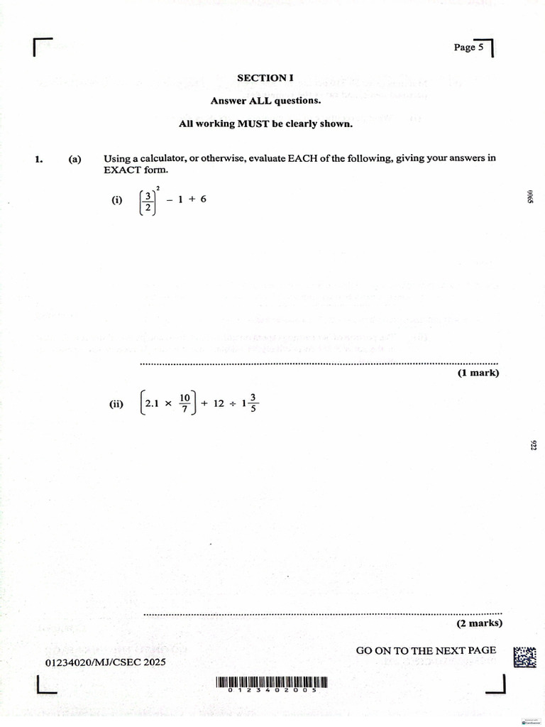 CXC Maths 2025 May / June | PDF