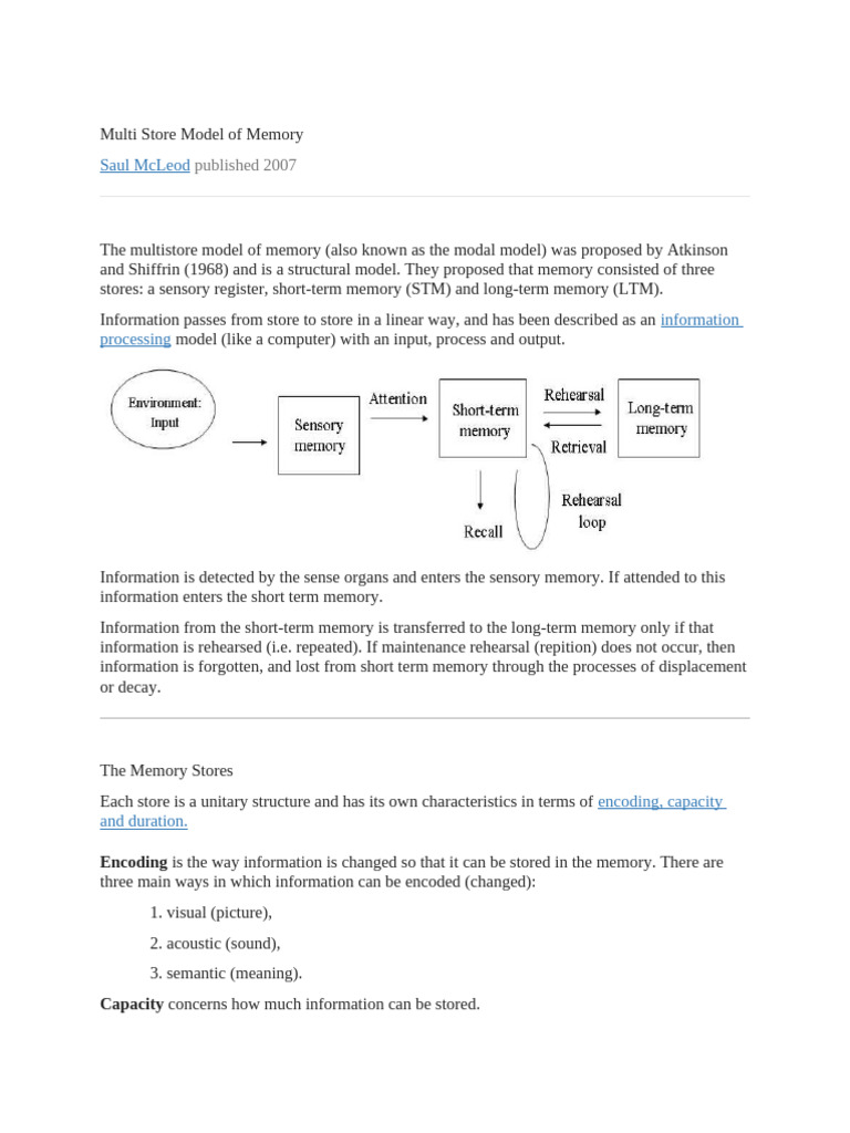 Multi Store Model of Memory | PDF | Memory | Brain