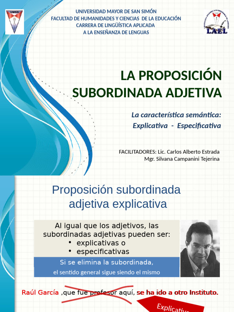 Oración Subordinada Adjetiva. Explic. y Especif. | PDF | Proposición ...