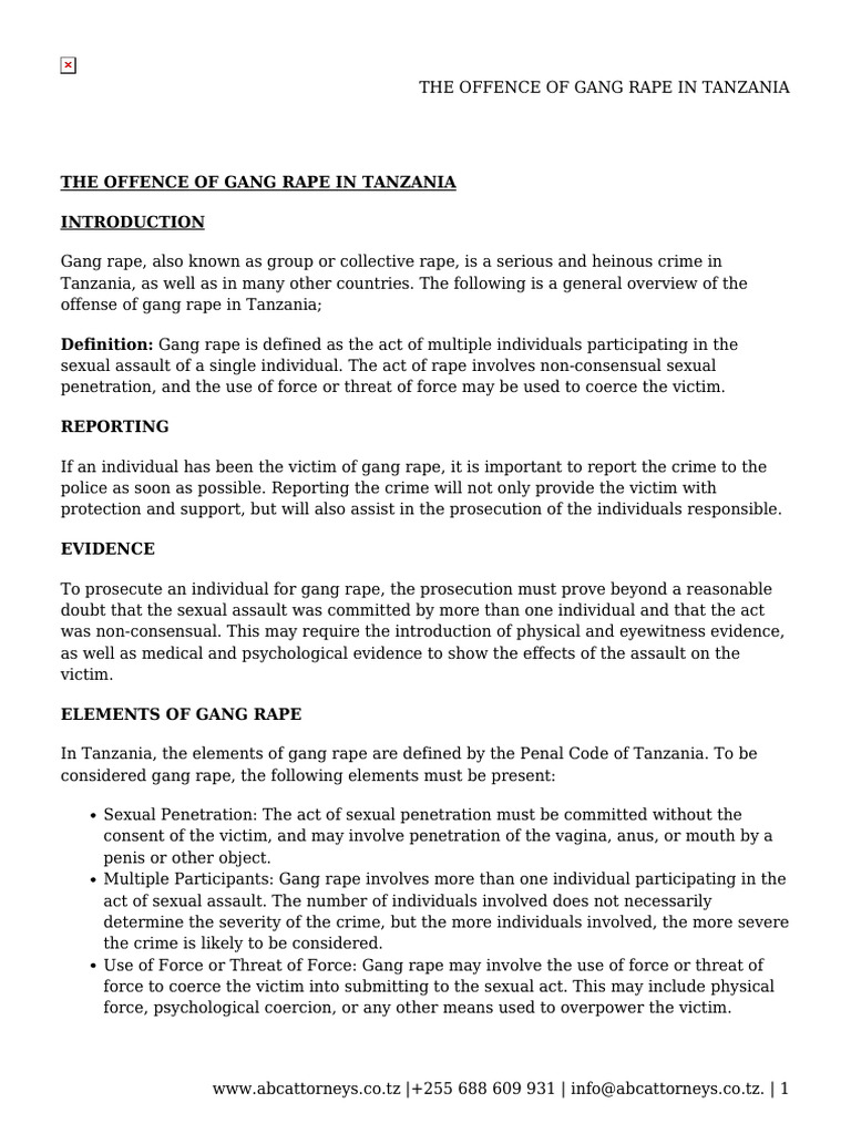 Gang Rape Laws in Tanzania Explained | PDF | Rape | Crimes