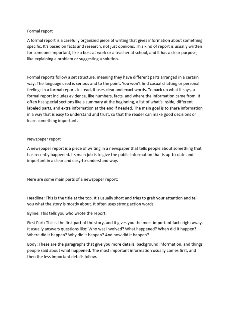 Formal vs. Newspaper Report Formats | PDF | Newspapers | Narration