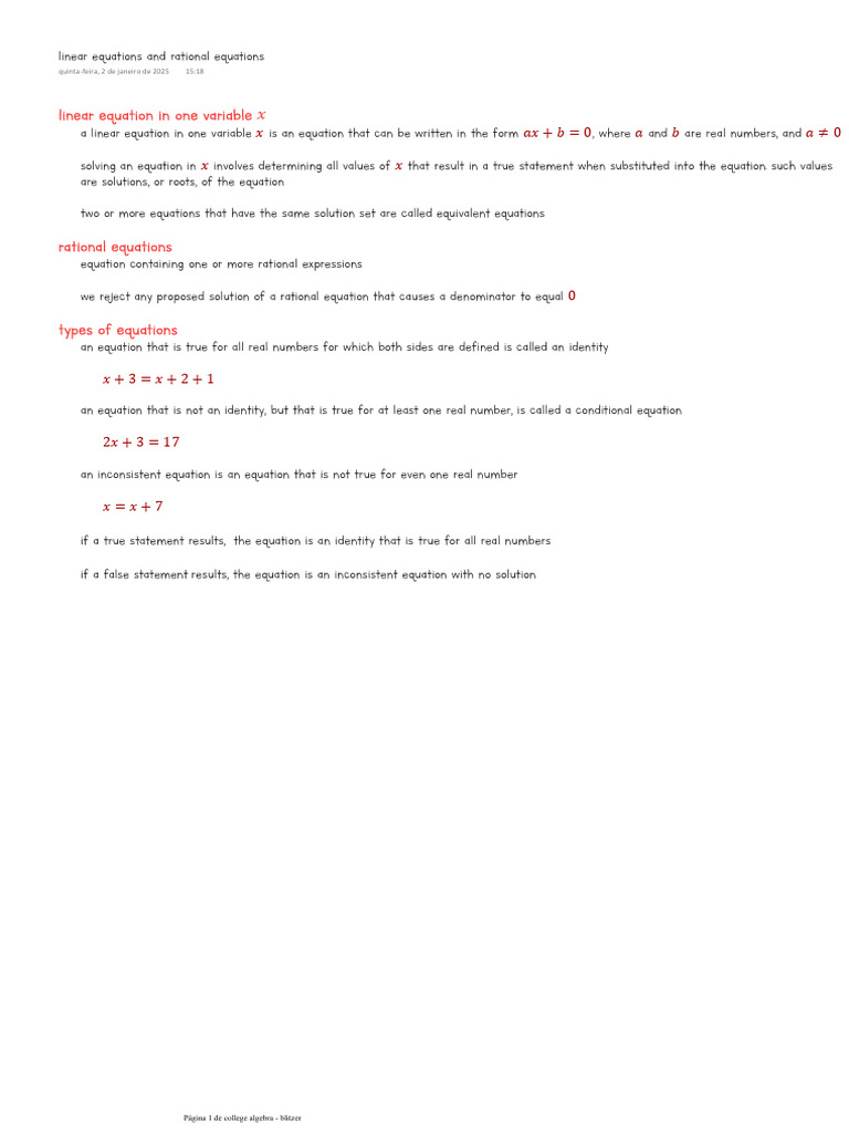Linear Equations and Rational Equations | PDF