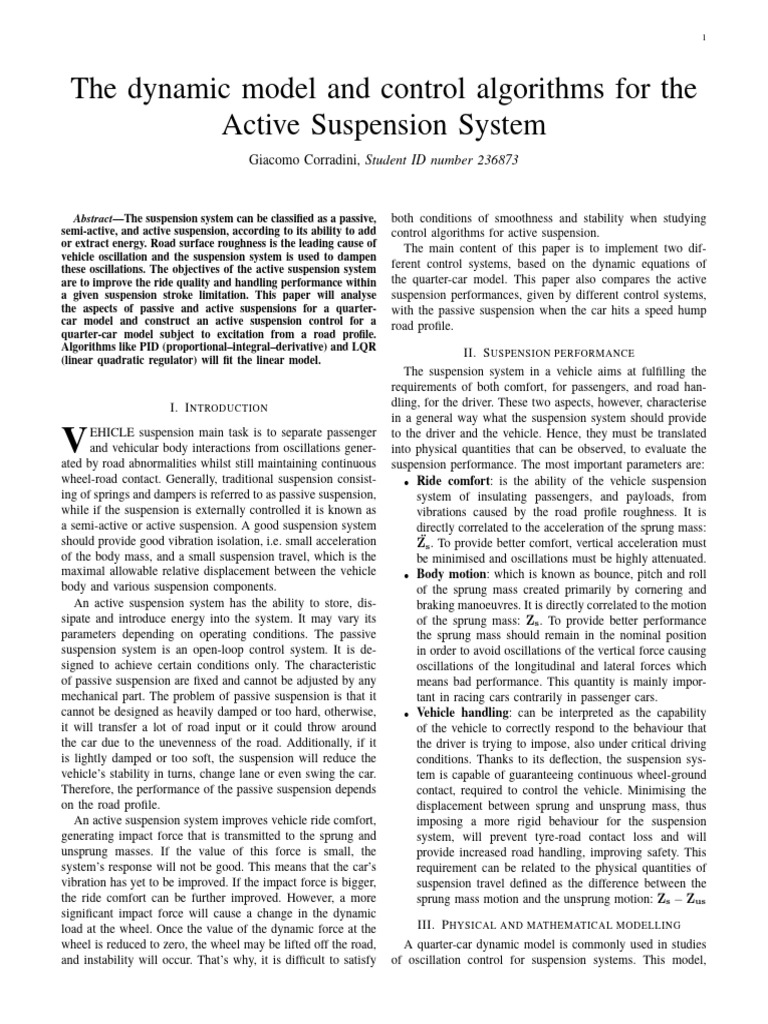 Active Suspension Control Algorithms | PDF | Control Theory | Mechanics