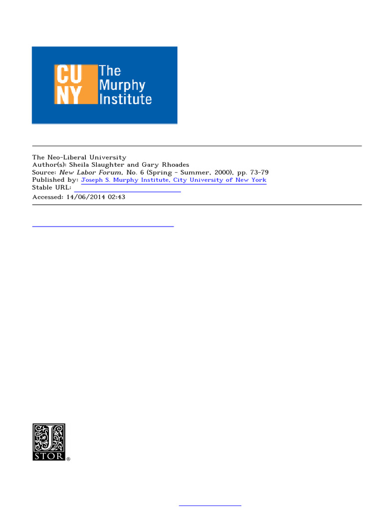 (2000) The Neo-Liberal University - Slaughter y Rhoades | PDF ...