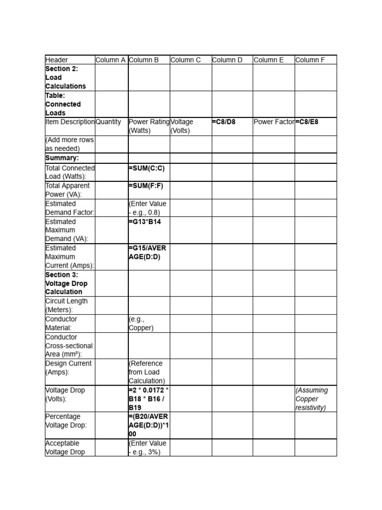 Load and Voltage Drop Calculations | PDF