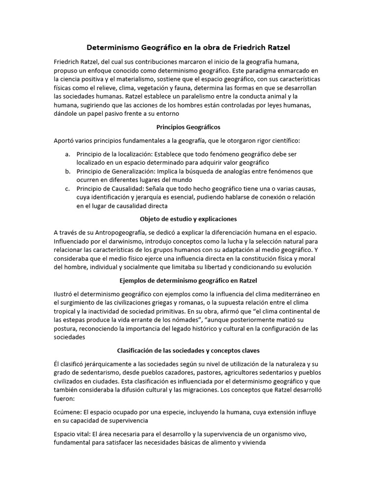 Determinismo Geográfico de Ratzel | PDF | Geografía | Determinismo