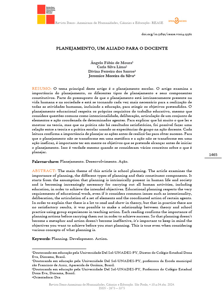 Planejamento, Um Aliado para o Docente | PDF | Pedagogia | Planejamento