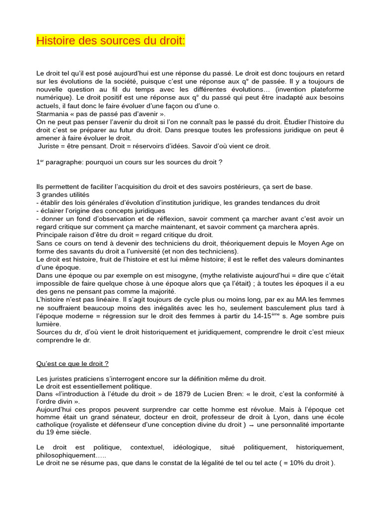 Histoire et enjeux des sources du droit | PDF | Droit romain | Loi
