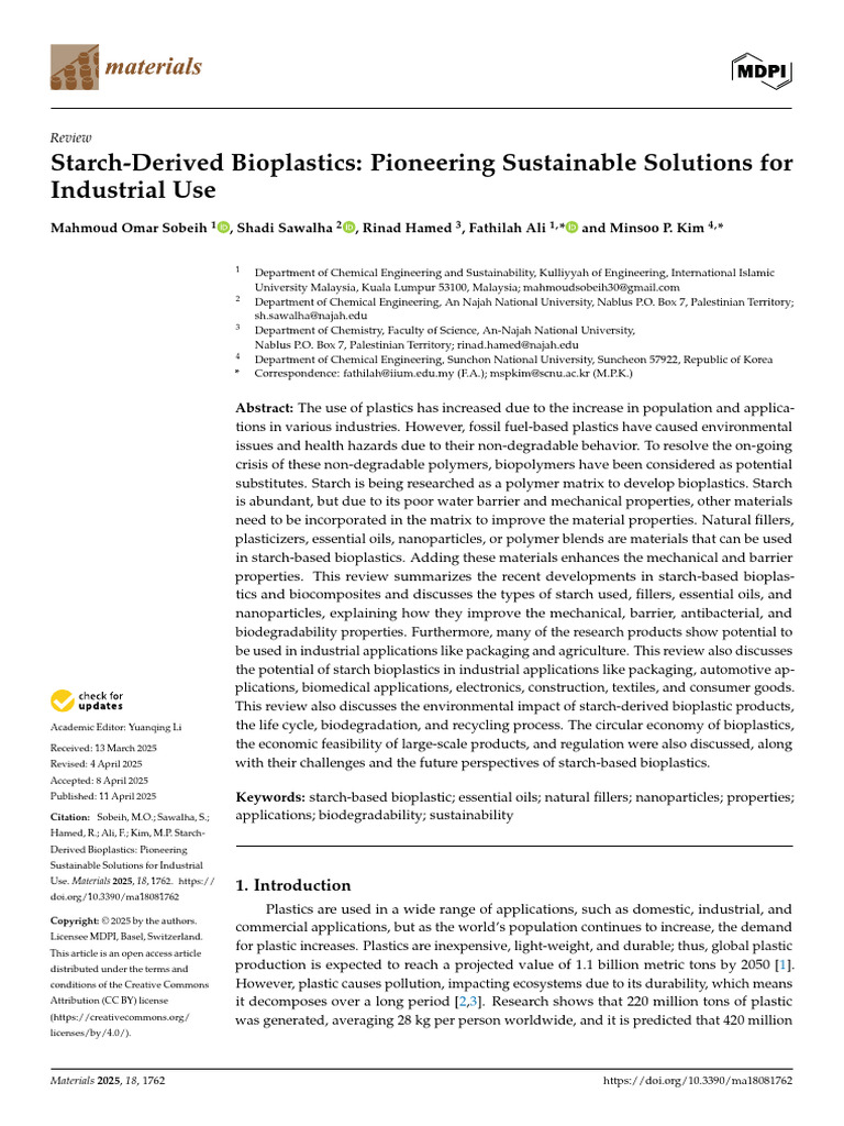 Starch Bioplastics for Sustainable Industry | PDF | Plastic | Materials