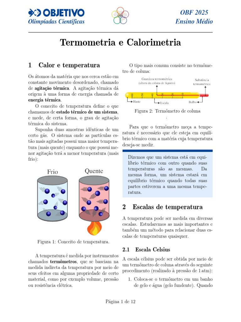 Termometria e Calorimetria 2025 | PDF | Temperatura | Calor