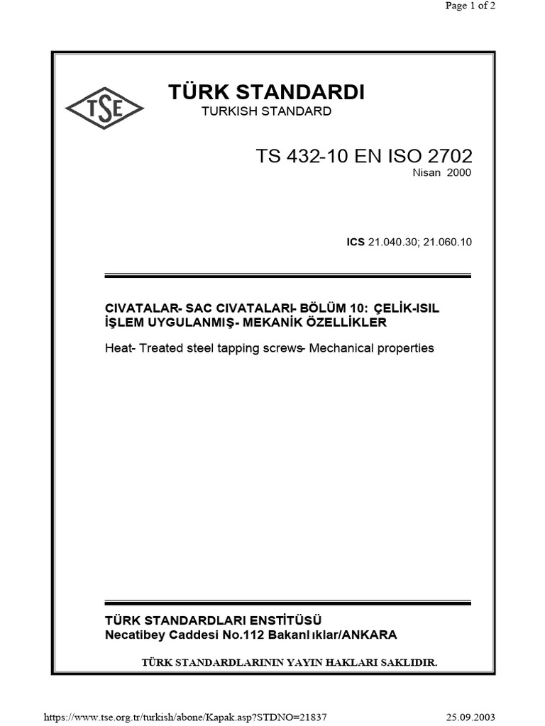 TS 432-10 en Iso 2702 Ci̇vatalar Bölüm 10 | PDF