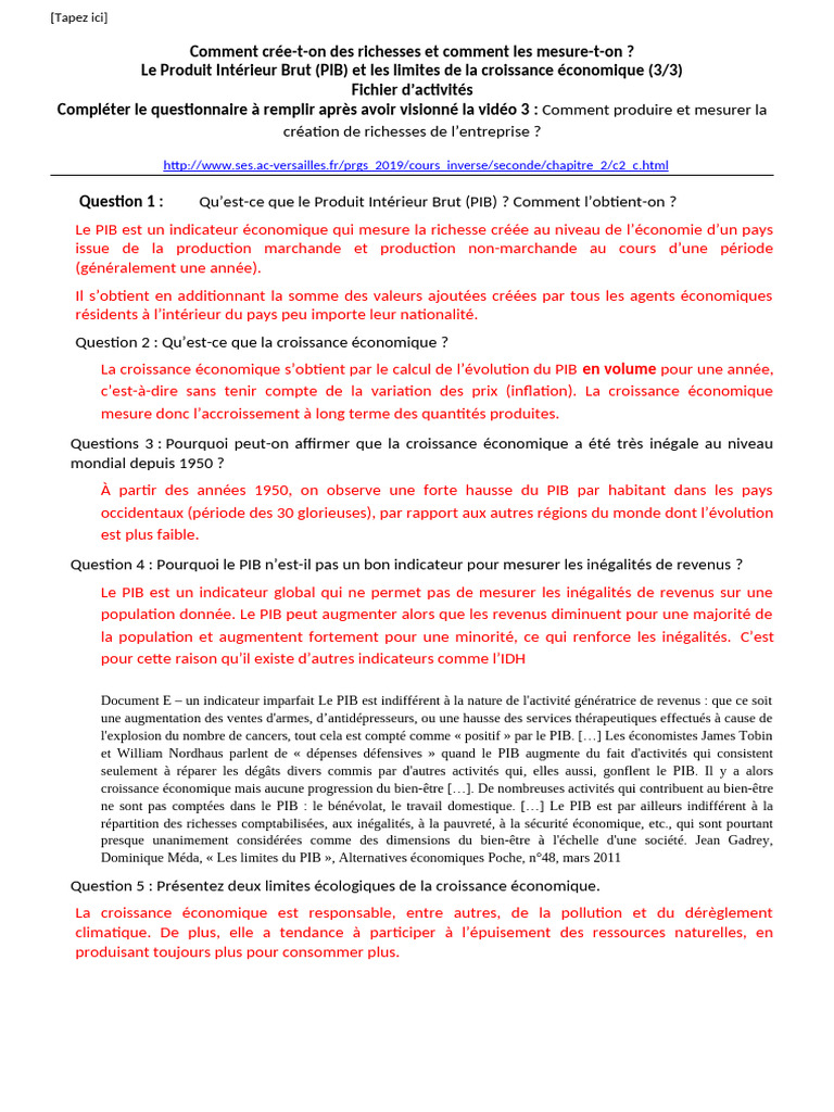 PIB et limites de la croissance économique | PDF | Produit intérieur ...