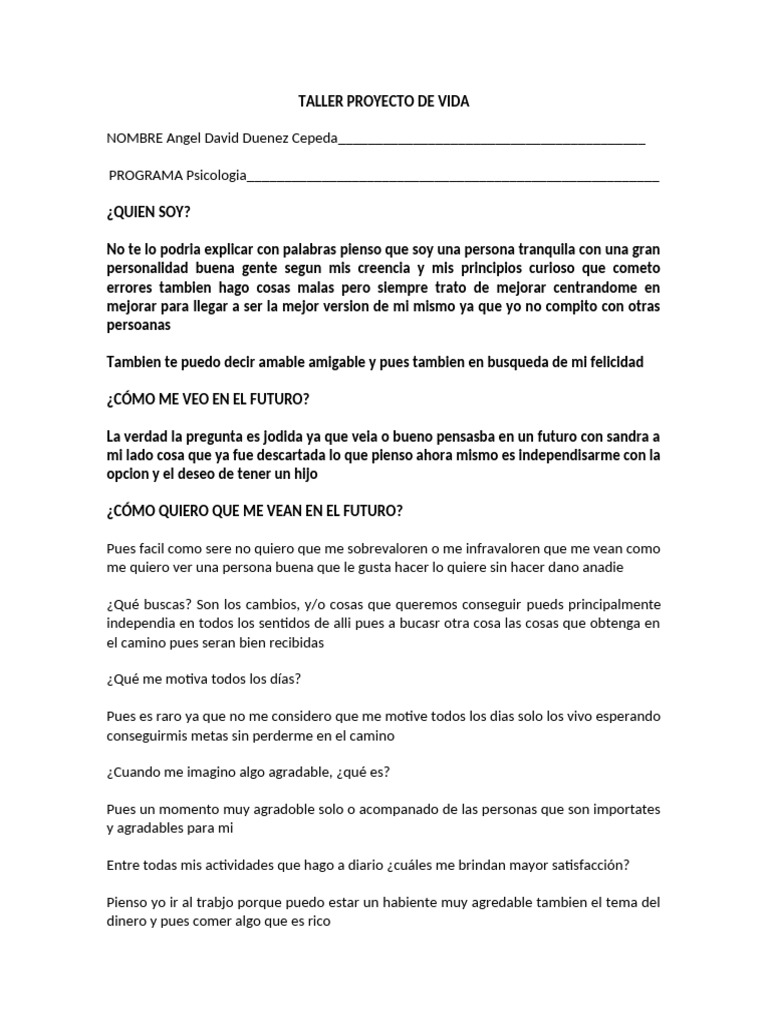 Taller de Proyecto de Vida Personal | PDF