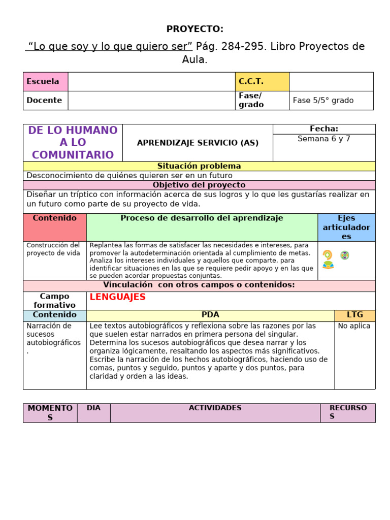 Proyecto de Vida en 5° Grado | PDF | Salón de clases | Narración