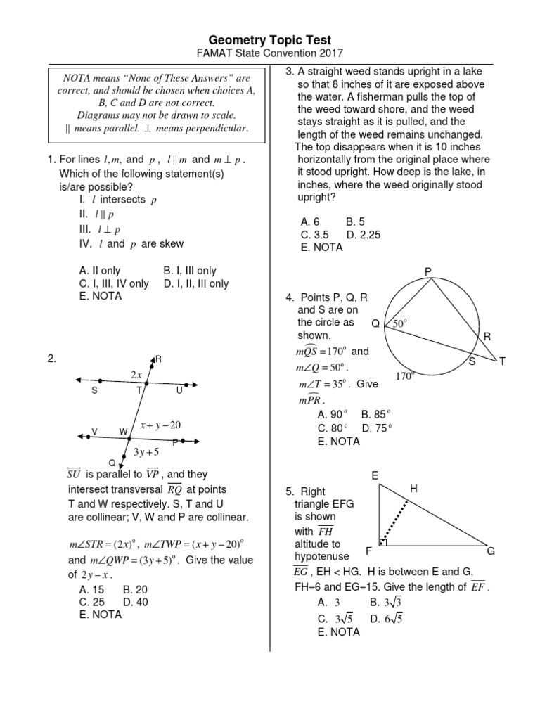 9198 S - Geom Topic Test 2017 Solutions | PDF | Triangle | Circle