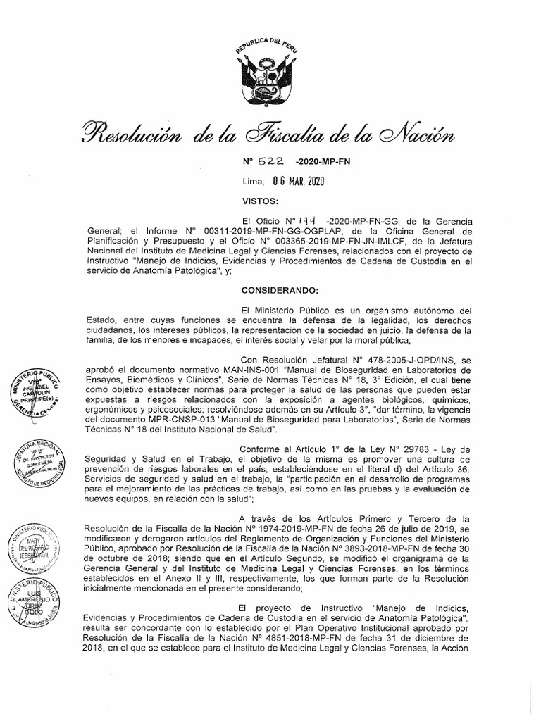 LECTURA_RESOLUCIÓN DE LA FISCALIA DE LA NACION N° 0522-2020-MP-FN | PDF ...