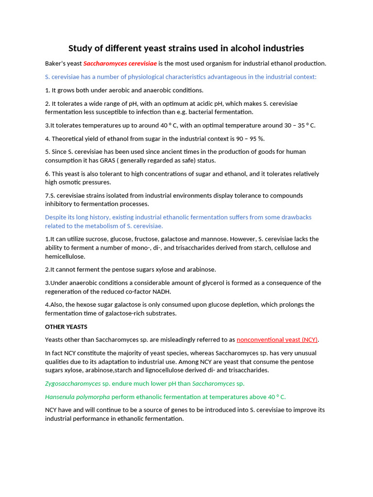 Study of Different Yeast Strains Used in Alcohol Industries | PDF ...