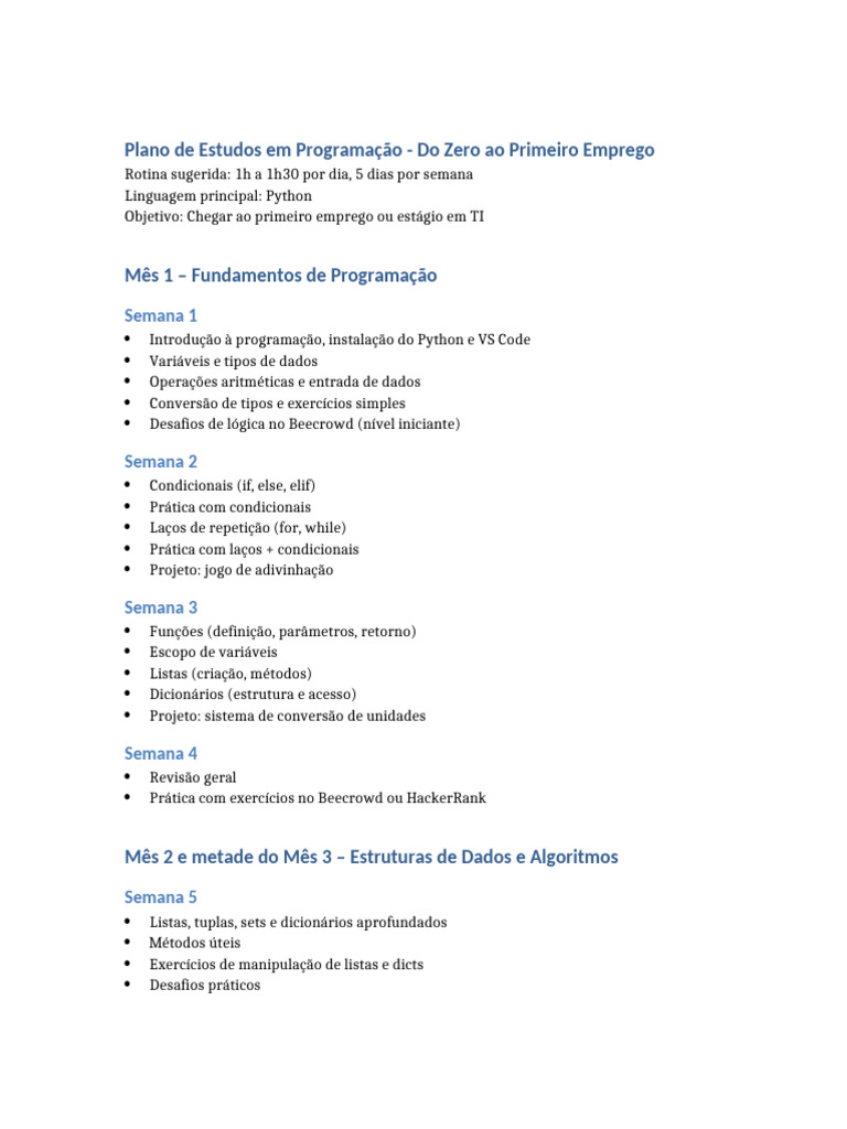 Plano de Estudos em Python para Iniciantes | PDF | Programação ...