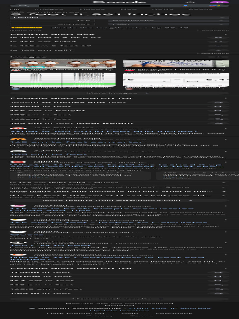 165cm in Feet - Google Search | PDF | Foot (Unit) | Inch