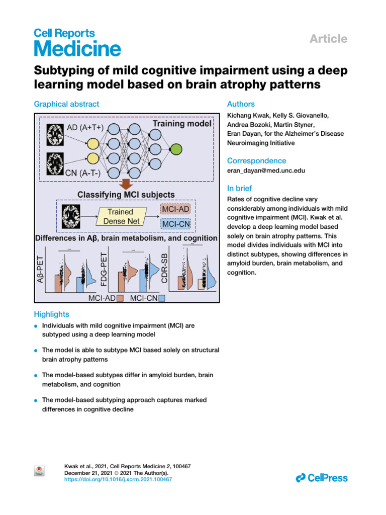 Deep Learning Subtypes Mild Cognitive Impairment | PDF | Dementia ...