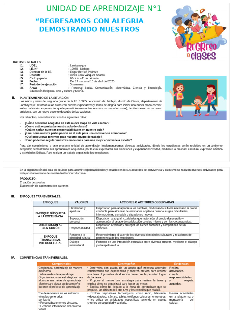 Unidad de Aprendizaje 4° Primaria Lambayeque | PDF | Aprendizaje | Dios