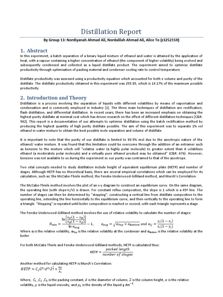 Optimizing Ethanol Distillation Process | PDF | Distillation ...