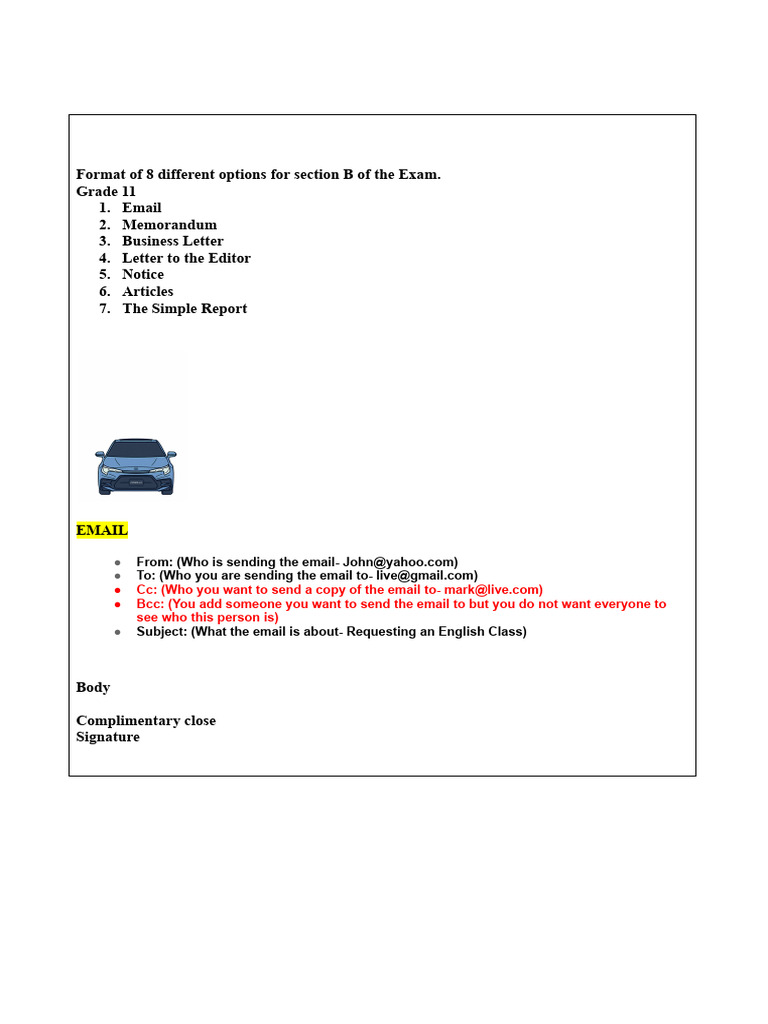 7 Formats of The Different Options For Section B of The Exam | PDF