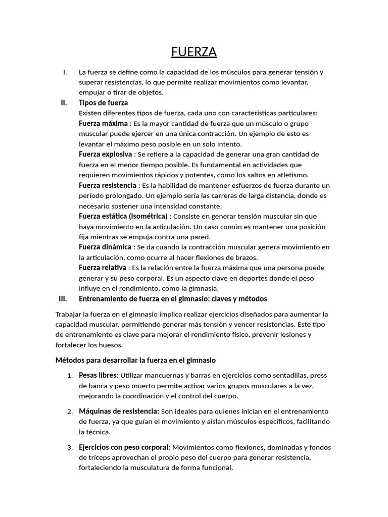 Tipos y entrenamiento de fuerza en el gimnasio | PDF | Entrenamiento de ...
