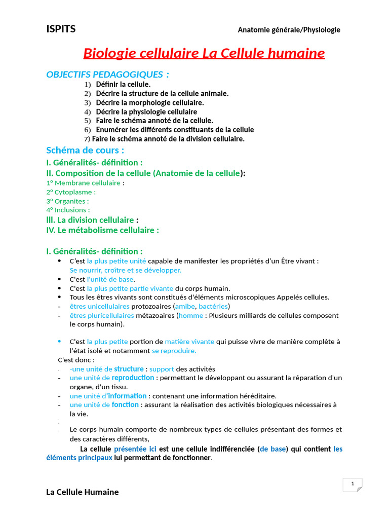 Anatomie de la cellule humaine | PDF | Cellule (Biologie) | Cytoplasme