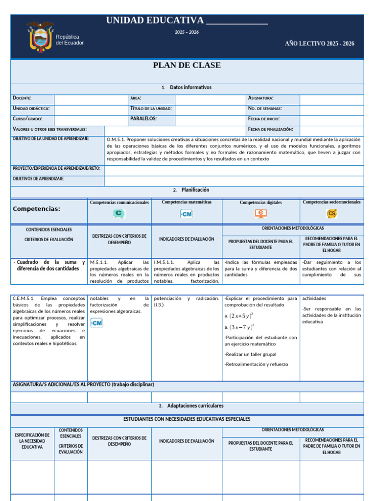 Plan de Clase 2025-2026 para Secundaria | PDF | Evaluación | Aprendizaje