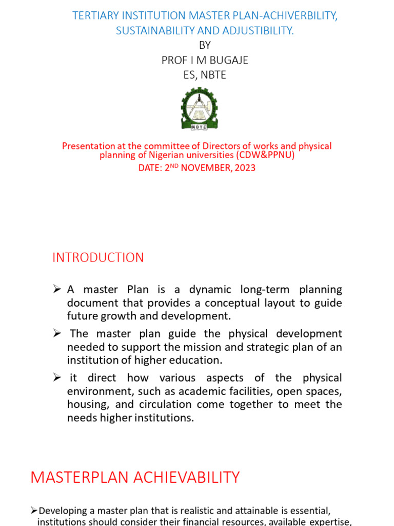 Master Plan for Nigerian Tertiary Institutions | PDF | Sustainability ...