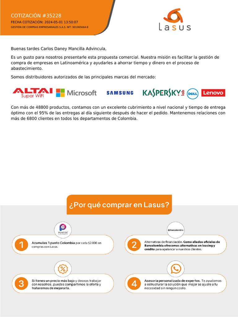 Propuesta de Cotización para Empresas | PDF | Hardware de la computadora