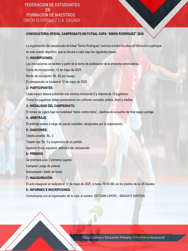 Convocatoria Oficial Campeonato de Futsal Copa | PDF