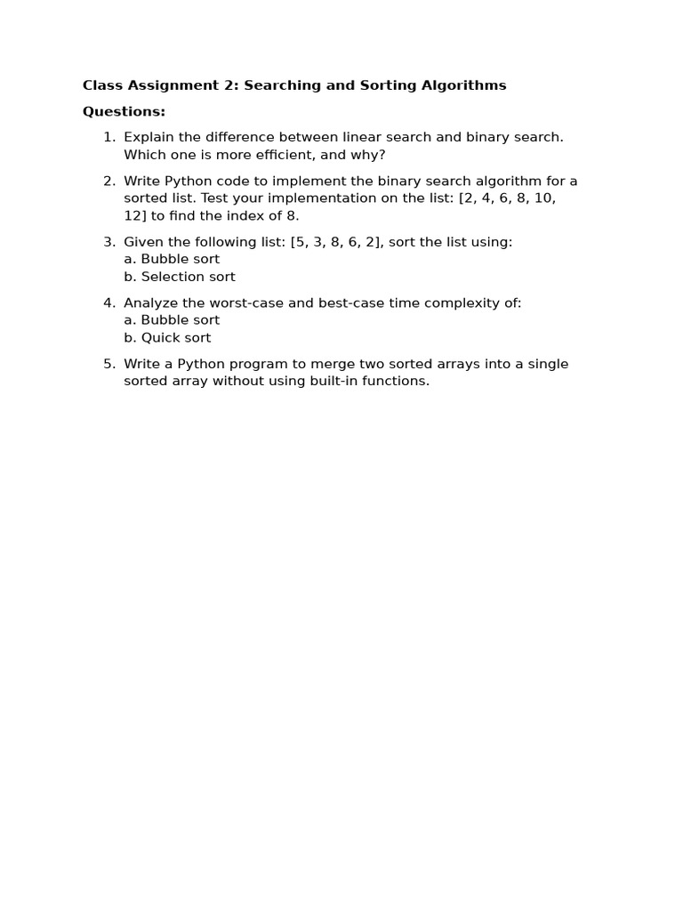 Searching and Sorting Algorithms Assignment | PDF