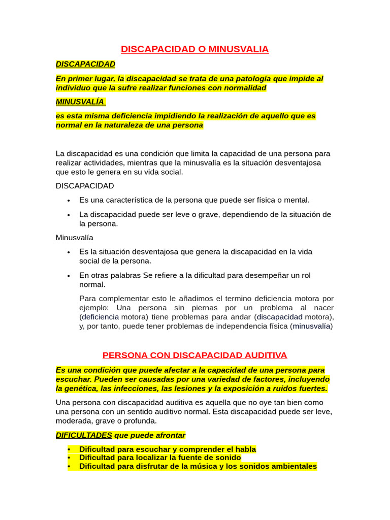 Tipos de Discapacidad y Ejemplos | PDF | Trastorno mental | Invalidez