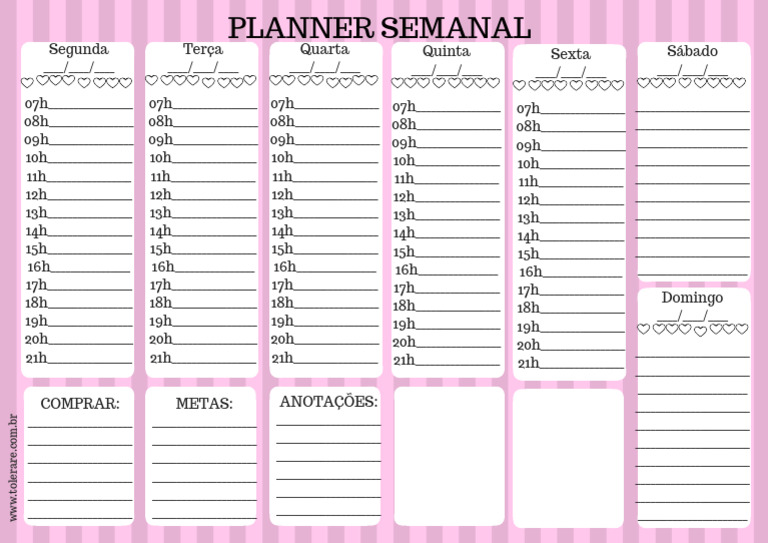 Planner Semanal Rosa | PDF