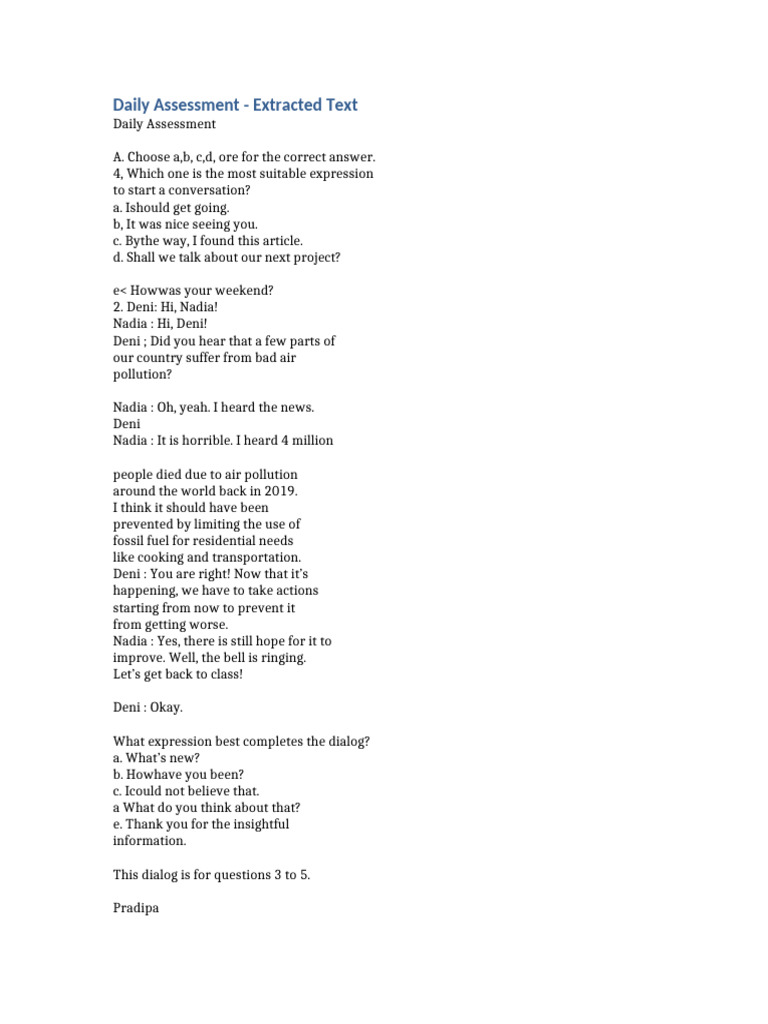 Daily Assessment: Conversation Skills | PDF